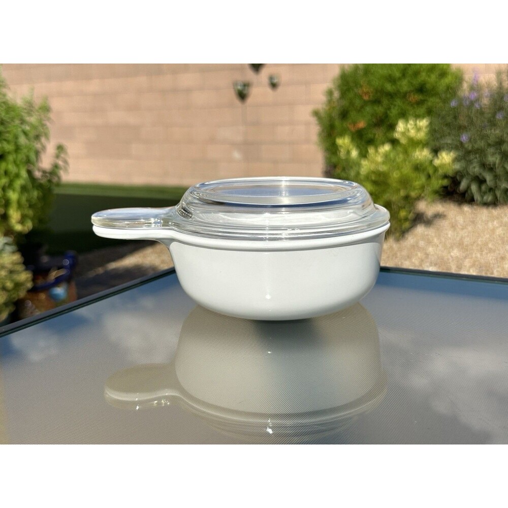 CorningWare P-150-B Grab It Bowl White Coupe Glass Pyrex Lid Microwave Dish 7.5”